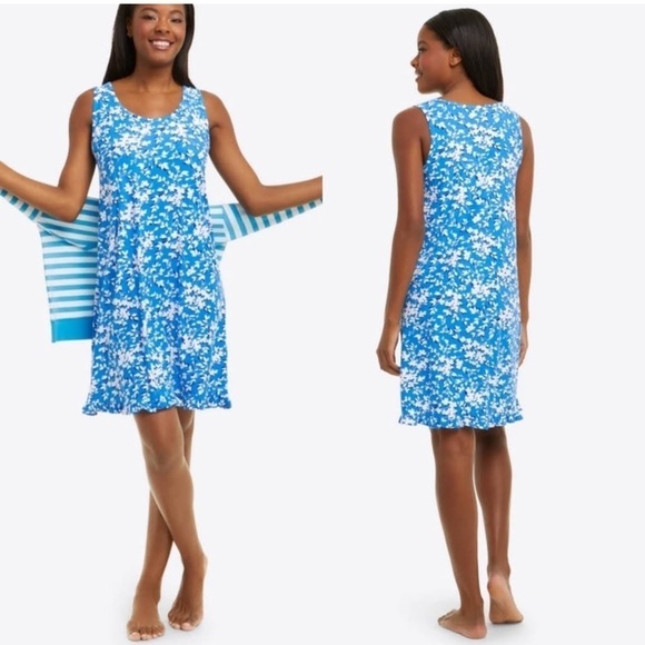 Draper James Ruffle Nightie in Blue Shadow Floral - Picture 1 of 7